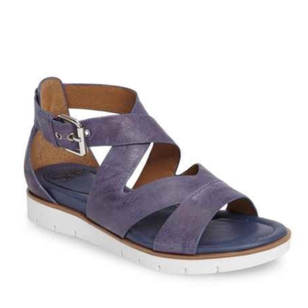 SOFFT Leather Sandal Shoe Mirabelle Navy Blue Suede Strappy 9.5 Comfort Walking